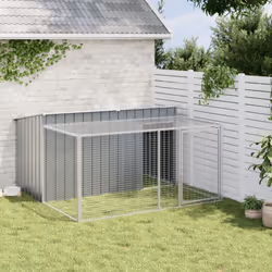 vidaXL Dog House with Run Dog Kennel Dog Crate Anthracite Galvanised Steel