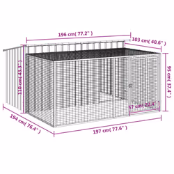 vidaXL Dog House with Run Dog Kennel Dog Crate Anthracite Galvanised Steel
