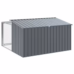 vidaXL Dog House with Run Dog Kennel Dog Crate Anthracite Galvanised Steel - Additional view 6