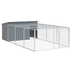 vidaXL Dog House with Run Dog Kennel Dog Crate Anthracite Galvanised Steel