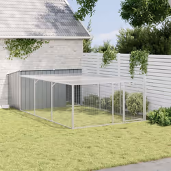 vidaXL Dog House with Run Dog Kennel Dog Crate Anthracite Galvanised Steel