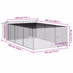 vidaXL Dog House with Run Dog Kennel Dog Crate Anthracite Galvanised Steel - Additional view 8