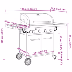 vidaXL Gas BBQ Grill with 5 Burners Gas Barbecue Black Powder-coated Steel - Additional view 10