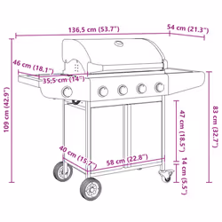 vidaXL Gas BBQ Grill with 5 Burners Gas Barbecue Grill Silver Stainless Steel