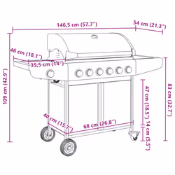 vidaXL Gas BBQ Grill with 7 Burners Gas Barbecue Grill Silver Stainless Steel