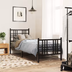 vidaXL Metal Bed Frame with Headboard Home Bed Base Bedstead Black 100x200 cm - black, 80x200 cm/with headboard & footboard - Additional view 2