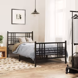 vidaXL Metal Bed Frame with Headboard Home Bed Base Bedstead Black 100x200 cm - black, 100x190 cm/with headboard & footboard