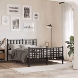 vidaXL Metal Bed Frame with Headboard Home Bed Base Bedstead Black 100x200 cm - black, 120x200 cm/with headboard & footboard