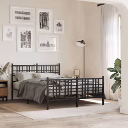 vidaXL Metal Bed Frame with Headboard Home Bed Base Bedstead Black 100x200 cm - black, 135x190 cm/with headboard & footboard