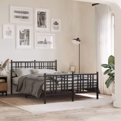 vidaXL Metal Bed Frame with Headboard Home Bed Base Bedstead Black 100x200 cm - black, 140x190 cm/with headboard & footboard