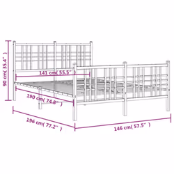 vidaXL Metal Bed Frame with Headboard Home Bed Base Bedstead Black 100x200 cm - black, 140x190 cm/with headboard & footboard - Additional view 7