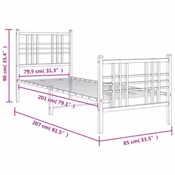 vidaXL Metal Bed Frame with Headboard Home Bed Base Bedstead Black 100x200 cm - white, 80x200 cm/with headboard & footboard - Additional view 7