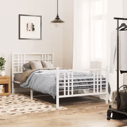 vidaXL Metal Bed Frame with Headboard Home Bed Base Bedstead Black 100x200 cm - white, 107x203 cm/with headboard & footboard