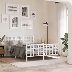 vidaXL Metal Bed Frame with Headboard Home Bed Base Bedstead Black 100x200 cm - white, 135x190 cm/with headboard & footboard - Additional view 2