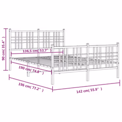 vidaXL Metal Bed Frame with Headboard Home Bed Base Bedstead Black 100x200 cm - white, 135x190 cm/with headboard & footboard - Additional view 3