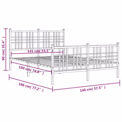 vidaXL Metal Bed Frame with Headboard Home Bed Base Bedstead Black 100x200 cm - white, 140x190 cm/with headboard & footboard - Additional view 7