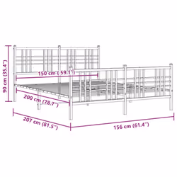 vidaXL Metal Bed Frame with Headboard Home Bed Base Bedstead Black 100x200 cm - white, 150x200 cm/with headboard & footboard - Additional view 7