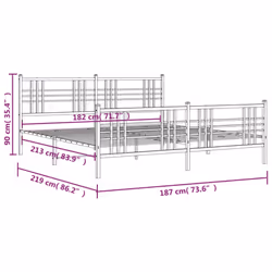 vidaXL Metal Bed Frame with Headboard Home Bed Base Bedstead Black 100x200 cm - white, 183x213 cm/with headboard & footboard - Additional view 7