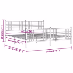vidaXL Metal Bed Frame with Headboard Home Bed Base Bedstead Black 100x200 cm - white, 193x203 cm/with headboard & footboard - Additional view 7