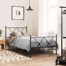 vidaXL Metal Bed Frame with Headboard and Footboard Bed Base Black 80x200 cm - black, 90x200 cm/with headboard & footboard
