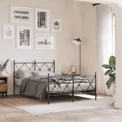 vidaXL Metal Bed Frame with Headboard and Footboard Bed Base Black 80x200 cm - black, 120x200 cm/with headboard & footboard
