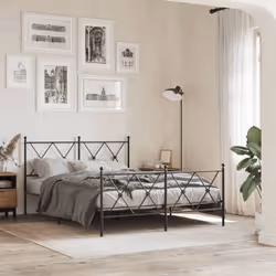 vidaXL Metal Bed Frame with Headboard and Footboard Bed Base Black 80x200 cm - black, 140x200 cm/with headboard & footboard