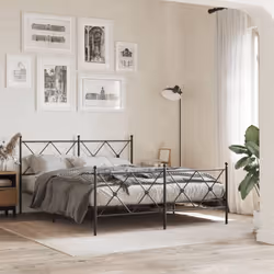 vidaXL Metal Bed Frame with Headboard and Footboard Bed Base Black 80x200 cm - black, 150x200 cm/with headboard & footboard