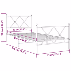 vidaXL Metal Bed Frame with Headboard and Footboard Bed Base Black 80x200 cm - white, 90x190 cm/with headboard & footboard
