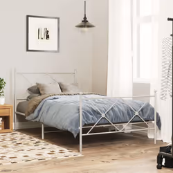 vidaXL Metal Bed Frame with Headboard and Footboard Bed Base Black 80x200 cm - white, 100x200 cm/with headboard & footboard
