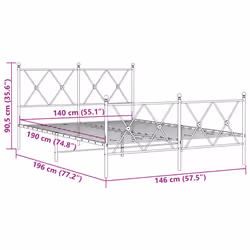 vidaXL Metal Bed Frame with Headboard and Footboard Bed Base Black 80x200 cm - white, 140x190 cm/with headboard & footboard