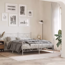 vidaXL Metal Bed Frame with Headboard and Footboard Bed Base Black 80x200 cm - white, 150x200 cm/with headboard & footboard