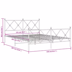 vidaXL Metal Bed Frame with Headboard and Footboard Bed Base Black 80x200 cm - white, 150x200 cm/with headboard & footboard