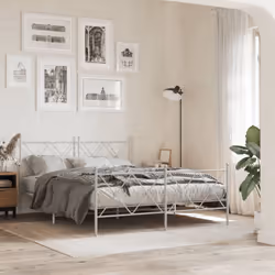 vidaXL Metal Bed Frame with Headboard and Footboard Bed Base Black 80x200 cm - white, 160x200 cm/with headboard & footboard