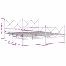vidaXL Metal Bed Frame with Headboard and Footboard Bed Base Black 80x200 cm - white, 183x213cm/with headboard & footboard - Additional view 3