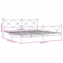 vidaXL Metal Bed Frame with Headboard and Footboard Bed Base Black 80x200 cm - white, 193x203 cm/with headboard & footboard - Additional view 7