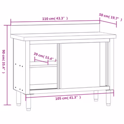 vidaXL Kitchen Work Table with Sliding Doors Food Prep Table Stainless Steel - Additional view 10