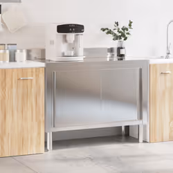 vidaXL Kitchen Work Table with Sliding Doors Food Prep Table Stainless Steel - Additional view 2