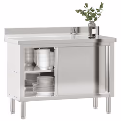 vidaXL Kitchen Work Table with Sliding Doors Food Prep Table Stainless Steel - Additional view 4