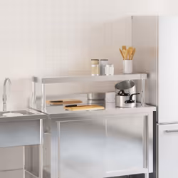 vidaXL Work Table Overshelf Food Prep Kitchen Catering Table Stainless Steel - 110 x 30 x 35 cm - Additional view 2
