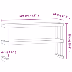 vidaXL Work Table Overshelf Food Prep Kitchen Catering Table Stainless Steel - 110 x 30 x 65 cm - Additional view 3
