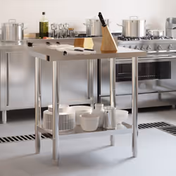vidaXL Kitchen Work Table with Backsplash Prep Catering Table Stainless Steel - 82.5 x 55 x 93 cm - Additional view 2