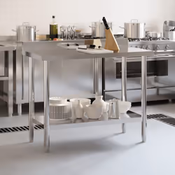 vidaXL Kitchen Work Table with Backsplash Prep Catering Table Stainless Steel - 110 x 55 x 93 cm - Additional view 2