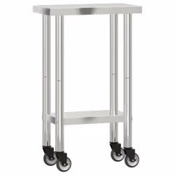 vidaXL Kitchen Work Table with Wheels Prep Catering Table Stainless Steel - 55 x 30 x 85 cm