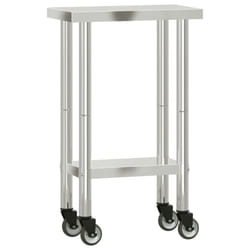 vidaXL Kitchen Work Table with Wheels Prep Catering Table Stainless Steel - 55 x 30 x 85 cm