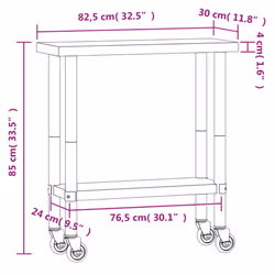 vidaXL Kitchen Work Table with Wheels Prep Catering Table Stainless Steel - 82.5 x 30 x 85 cm - Additional view 3