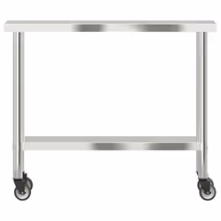 vidaXL Kitchen Work Table with Wheels Prep Catering Table Stainless Steel - 110 x 30 x 85 cm - Additional view 4