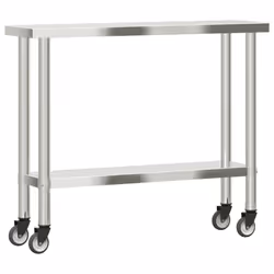 vidaXL Kitchen Work Table with Wheels Prep Catering Table Stainless Steel - 110 x 30 x 85 cm - Additional view 6