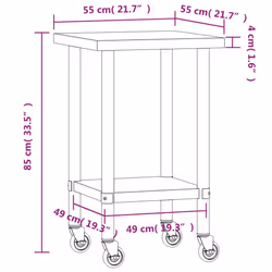 vidaXL Kitchen Work Table with Wheels Prep Catering Table Stainless Steel - 55 x 55 x 85 cm - Additional view 3