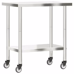 vidaXL Kitchen Work Table with Wheels Prep Catering Table Stainless Steel - 82.5 x 55 x 85 cm - Additional view 6
