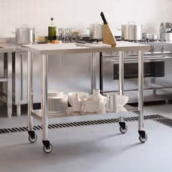 vidaXL Kitchen Work Table with Wheels Prep Catering Table Stainless Steel - 110 x 55 x 85 cm - Additional view 2
